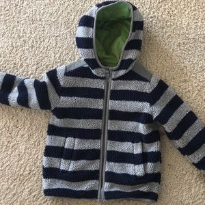 Hanna Andersson thick hooded zip up sweater with stripes 120 (6-7)